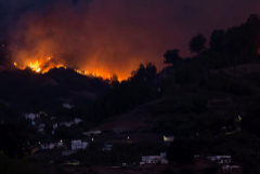 Flames and smoke from a forest fire are seen in the village of Moya on the Canary Island of Gran <HIT>Canaria</HIT>