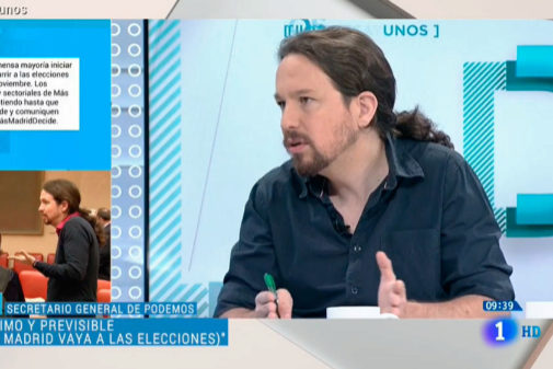 Pablo Iglesias, en un momento de la entrevista en TVE.