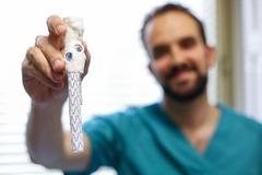 El angilogo Javier Ro Gmez sujeta una rplica de la prtesis 3D que le salv la vida a Jos Julio.