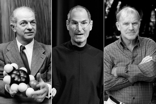 De izquierda a derecha: Linus Pauling, Steve Jobs y Kary Mullis.