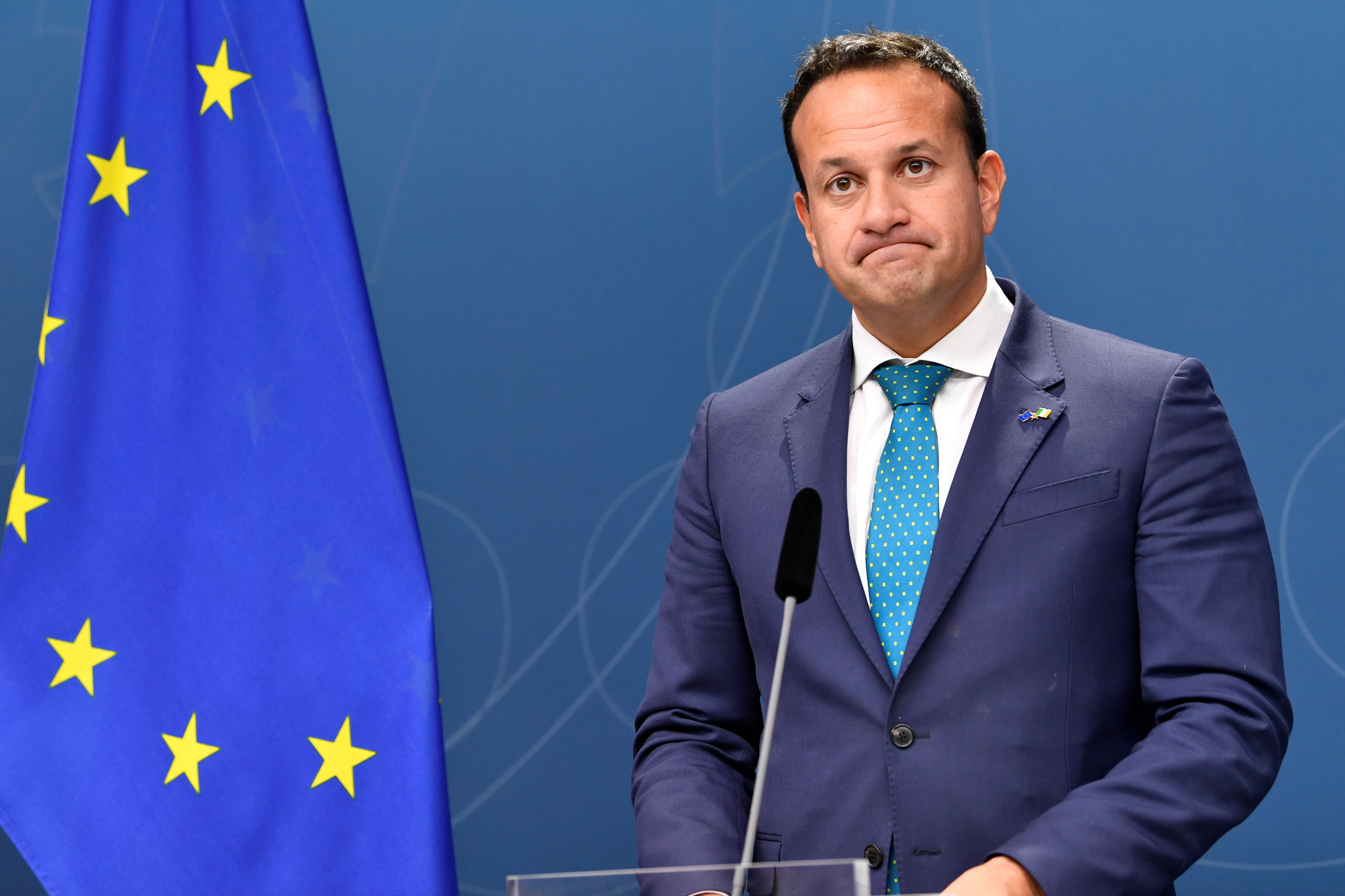 Irish PM Varadkar during a news conference with Swedish PM Lofven in...