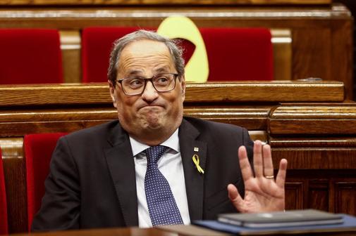 El presidente de la Generalitat catalana, Quim Torra, en el debate de...