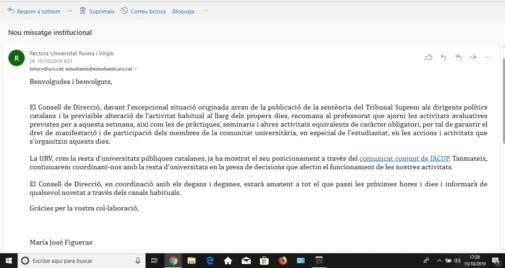 Correo electrnico difundido por la rectora de la Universidad Rovira...