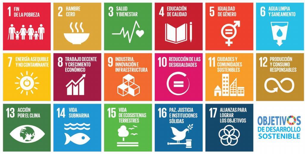 17 Objetivos de Desarrollo Sostenible fijados por la ONU.