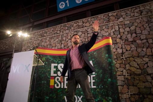 Santiago Abascal, presidente de Vox, en un acto del partido en Mlaga...