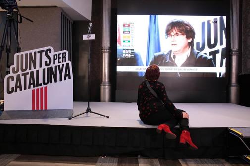 El ex presidente de Catalua Carles Puigdemont, en el acto de JxCat...