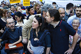 Pablo Echenique, Irene Montero y Pablo Iglesias, en la manifestacin contra el cambio climtico, en septiembre.