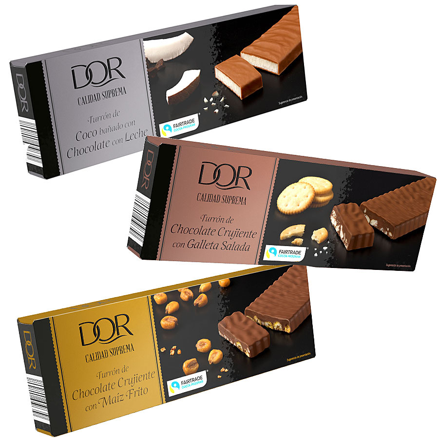 Turrón DOR de chocolate crujiente con galleta salada, de coco coco bañado  en chocolate con leche y chocolate crujiente con maíz frito | Lifestyle |  EL MUNDO