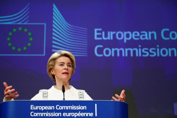 European Commission President Ursula von der <HIT>Leyen</HIT> briefs...