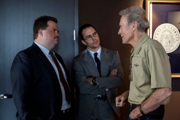 Paul Walter Hauser, Sam Rockwell y Clint Eastwood durante el rodaje de 'Richard Jewell'.