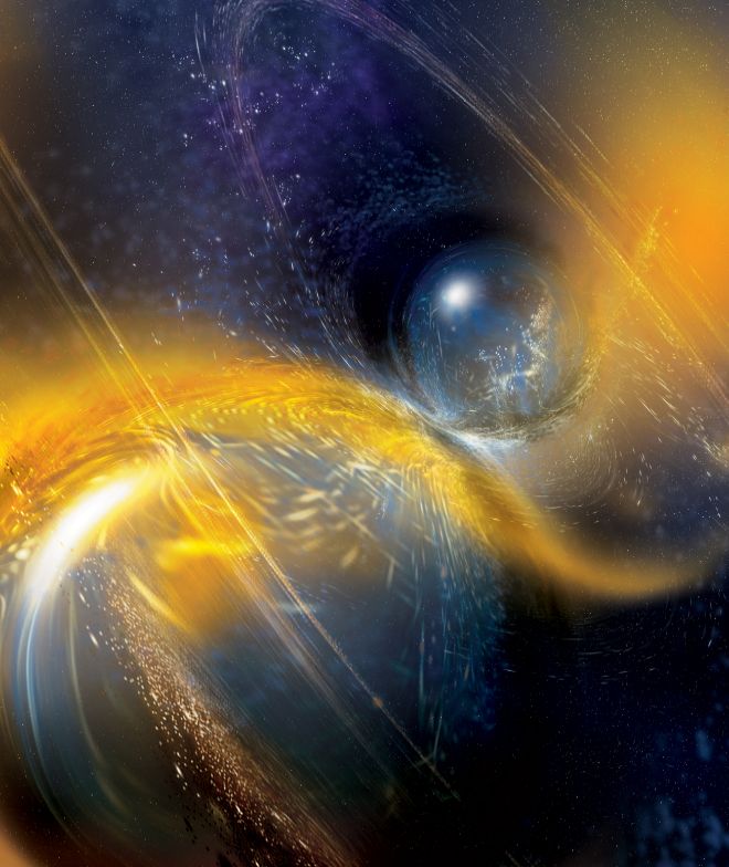 Ilustración de una fusión de estrellas de neutrones
