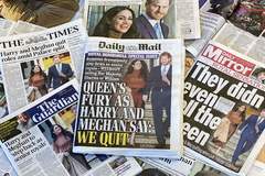 Los tabloides britnicos ilustran sus portadas con fotografas e informaciones de Meghan y Harry.