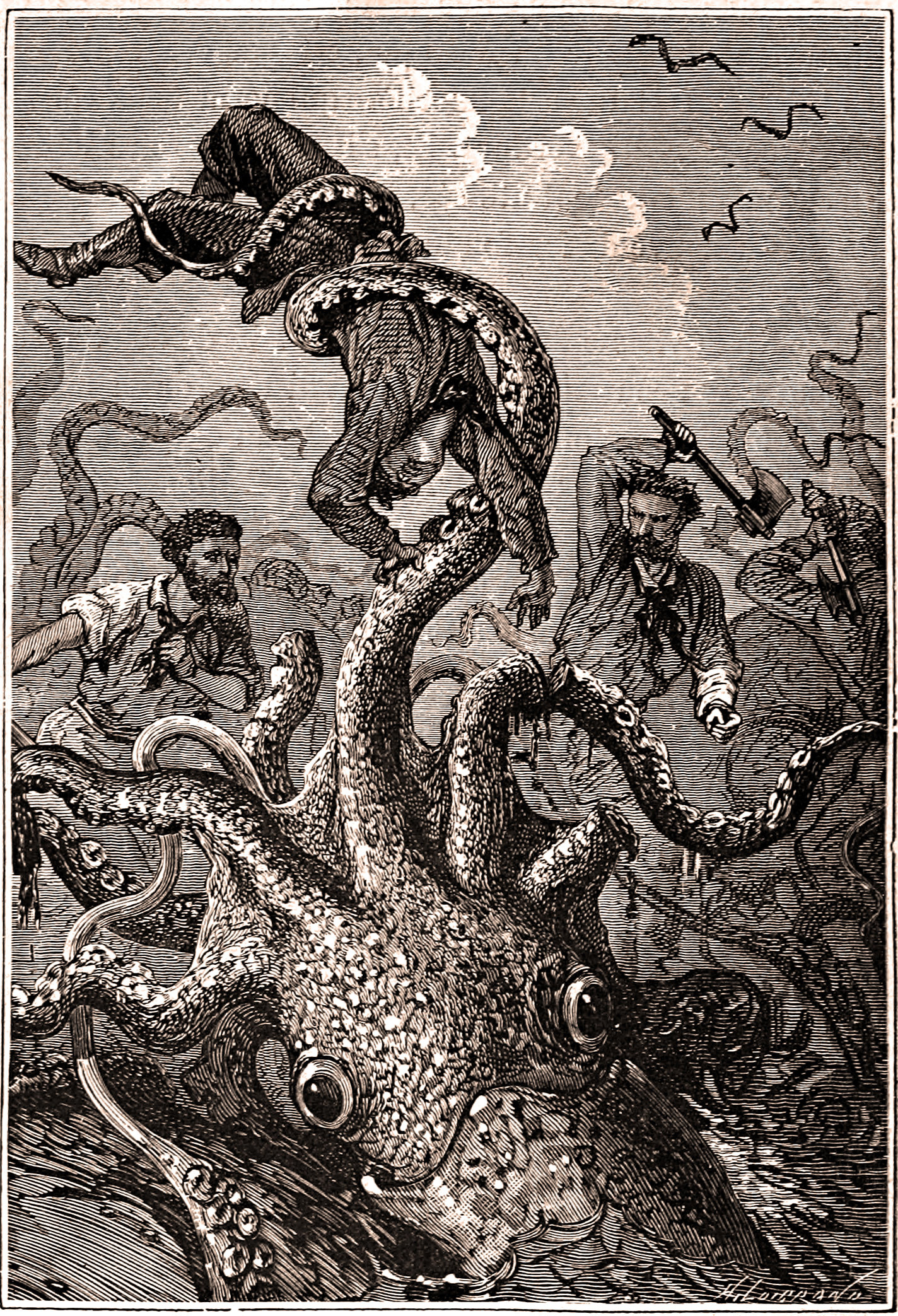 Ilustracin original de la novela '20.000 leguas de viaje submarino'.