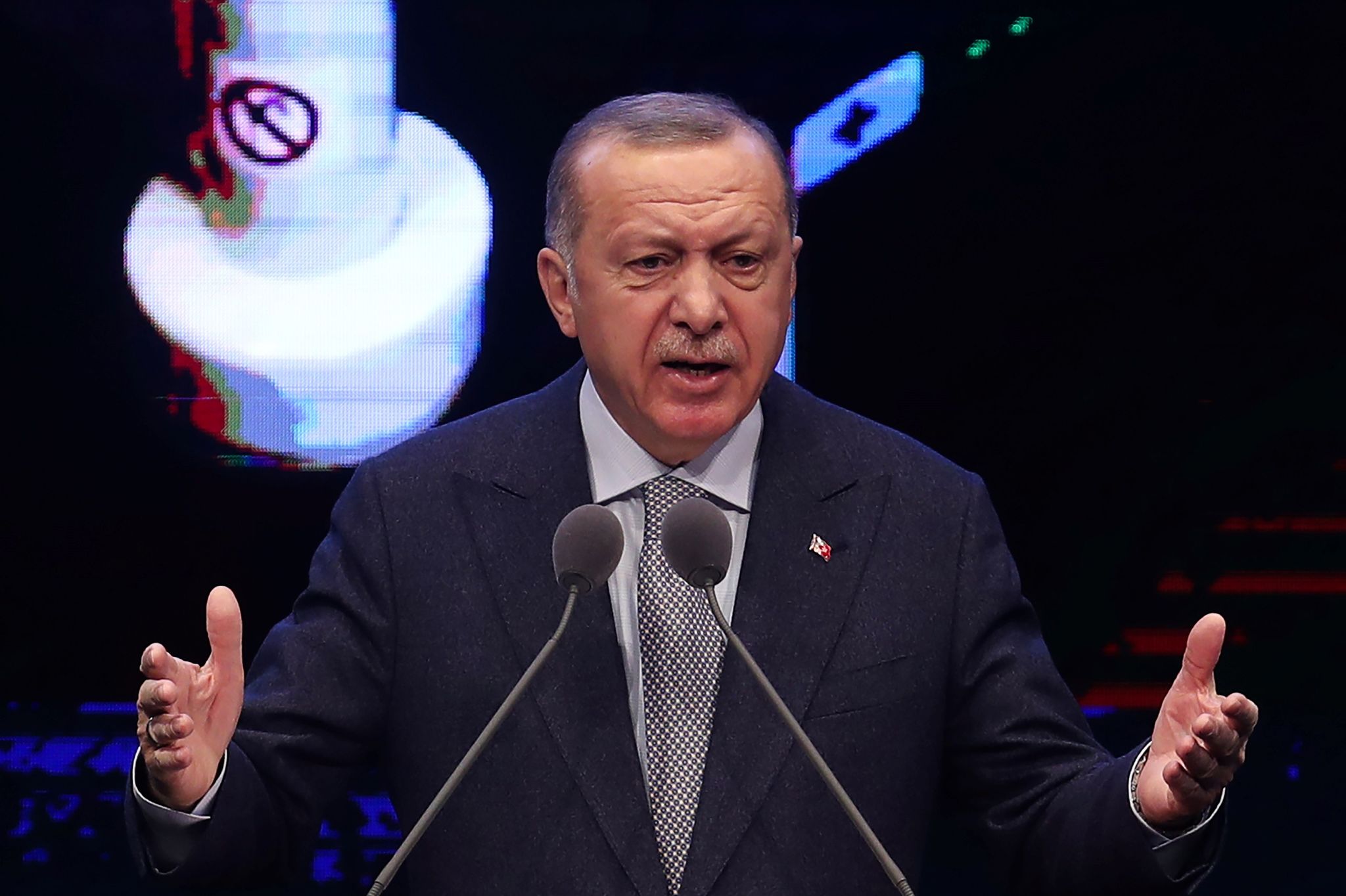 El presidente turco, Recep Tayyip <HIT>Erdogan</HIT>, durante un discurso, ayer en Ankara.