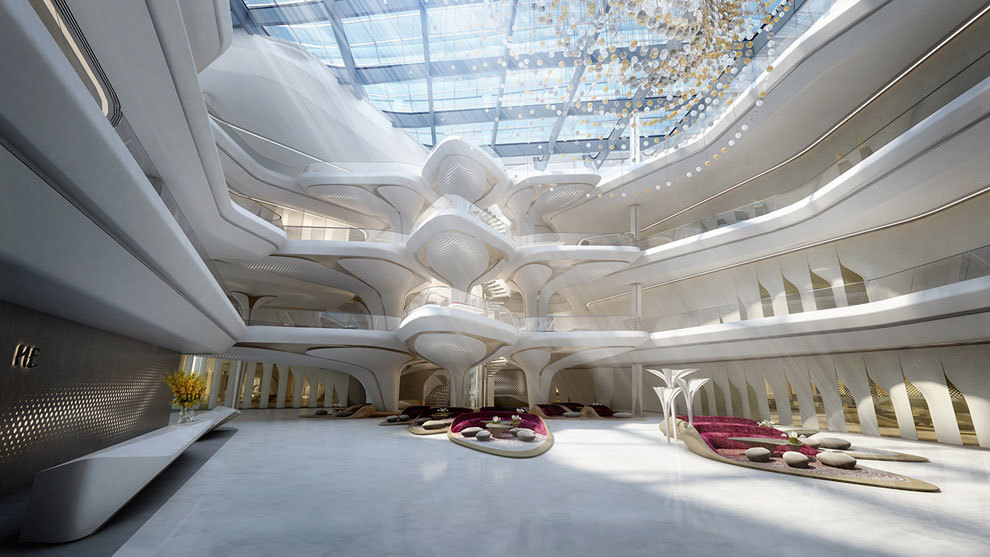 Interior del nuevo hotel ME by Meli de Dubai, de la fallecida Zaha Hadid.
