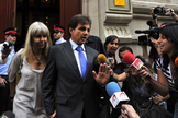 Llus Corominas y Alba Tous, saliendo de la Audiencia Provincial de Barcelona.