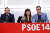 De izqda. a dcha., Jos Luis balos, Cristina Narbona y Pedro Snchez, este lunes, en la reunin de la Ejecutiva Federal del PSOE.