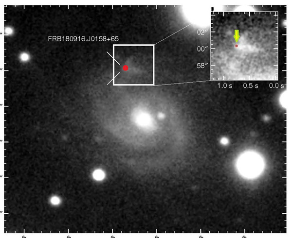 Localización de FRB180916 en su galaxia espiral.