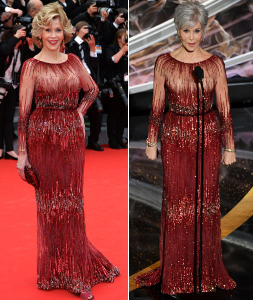 A la izquierda, la actriz con el vestido en el Festival de Cannes 2014, a la derecha en los Oscar 2020.