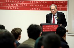 Quim Torra, en su conferencia sobre "derechos civiles y autodeterminacin" en la Universidad de Stanford. EFE / GENERALITAT DE CATALUNYA