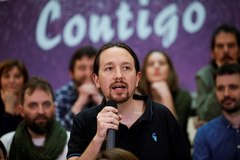 El secretario general de Podemos, Pablo Iglesias, en su aparicin, el pasado 1 de marzo, en la presentacin de su candidatura.