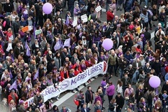 8-M 2020. Cabecera de la manifestacin para celebrar el Da Internacional de la Mujer en Madrid