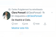 El tuit escrito por Ponsat y retuiteado por Puigdemont.