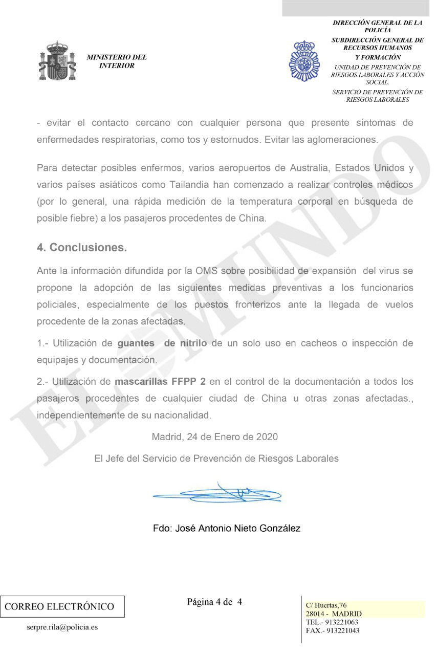 Documento firmado por José Antonio Nieto, el 24 de enero de 2020.