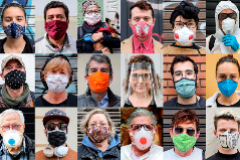 Fotos tomadas a personas en Valencia que salen a la calle con mascarillas de lo ms variado, compradas y caseras.