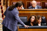 El vicepresidente del Gobierno, Pablo Iglesias, y la ministra Mara Jess Montero, en febrero, en el Congreso.