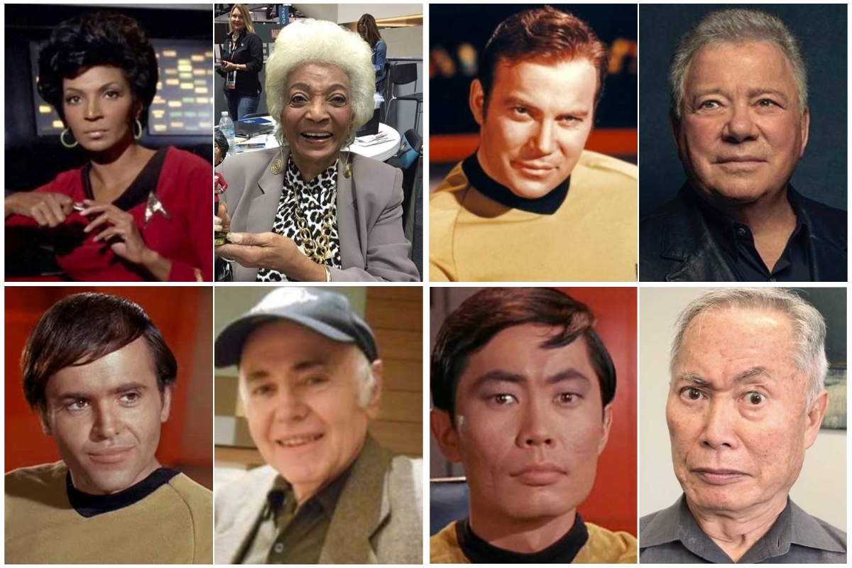 From left to right and top to bottom: Nichelle Nichols, William Shatner, Walter Koenig, and George Takei.