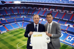 Florentino y Hazard, durante la presentacin del belga en 2019.