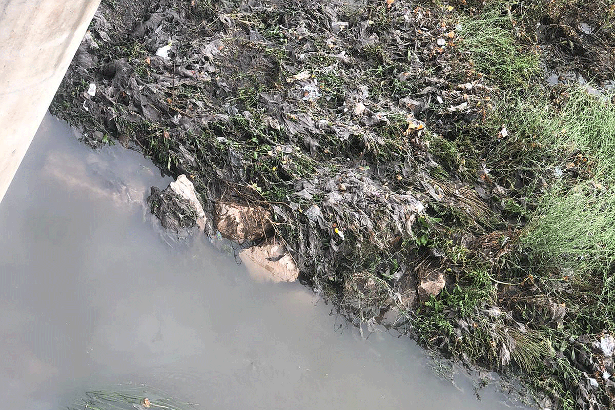 Suciedad y aguas residuales en el ro Seco, este jueves.