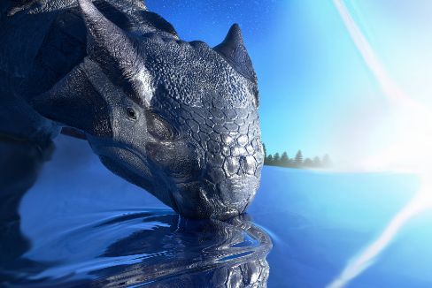 Recreacin artstica de un dinosaurio de la especie 'Ankylosaurus magniventris' durante el impacto de un asteroide