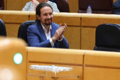 El vicepresidente segundo del Gobierno, Pablo Iglesias, en el pleno celebrado en el Senado el pasado martes.