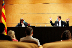 El presidente valenciano, Ximo Puig, este lunes durante su reunin con los diputados socialistas en las Cortes Valencianas.