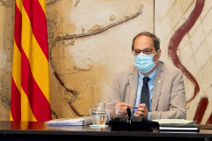 El president de la Generalitat Quim Torra, con mascarilla por el coronavirus, este martes durante la reunin semanal del Gover.