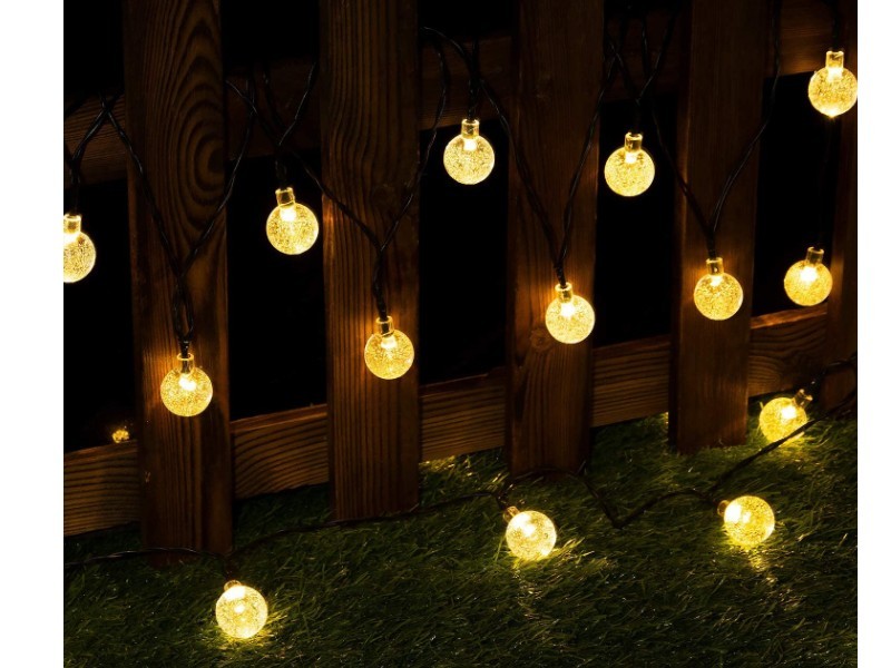 Luces exterior e interior a pilas 10m 100 LEDs blanco calido Luz de decoracion casa y jardin con 8 modos de iluminación 