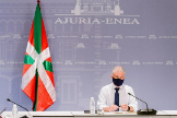 El lehendakari en funciones Iigo Urkullu durante una comparecencia en la sede de la Presidencia del Gobierno vasco.