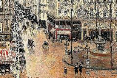 Rue Saint-Honor por la tarde. Efecto de lluvia de Pissarro. Cuadro Thyssen