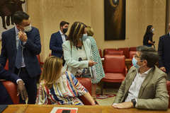 La portavoz parlamentaria del PSOE, Adriana Lastra, habla con el diputado Patxi Lpez, este martes, en el Congreso.