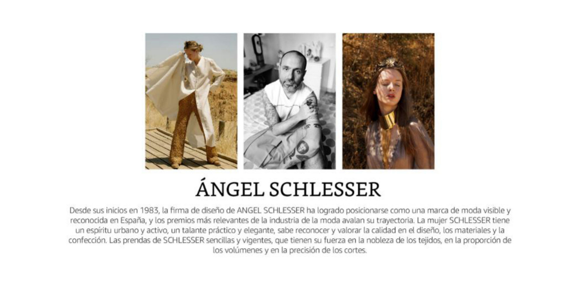 Juan Carlos Mesa, director creativo de Angel Schlesser, en el centro, con dos creaciones de la firma