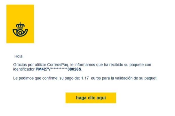 Ejemplo de correo de 'phishing' que se presenta como una comunicacin de Correos.