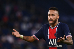 (FILES) In this file photo taken on September 13, 2020 Paris Saint-Germain's Brazilian forward lt;HIT gt;Neymar lt;/HIT gt; reacts during the French L1 football match between Paris Saint-Germain (PSG) and Marseille (OM) at the Parc de Princes stadium in Paris. - Brazilian footballer lt;HIT gt;Neymar lt;/HIT gt;, current star of Paris SG and former player of FC Barcelona, is on the Spanish treasury's black list of defaulters for a debt of more than 34 million euros, according to an official document from the Tax Agency. (Photo by FRANCK FIFE / AFP)