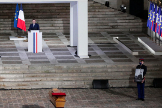 El presidente francs, Emmanuel Macron, en el homenaje en la Sorbona.