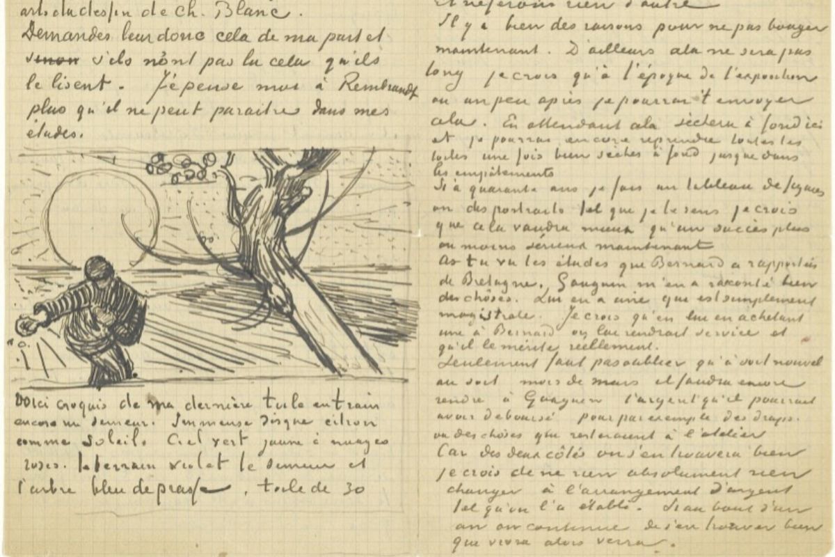 Boceto de 'El campesino sembrando' en una de las cartas de Van Gogh.