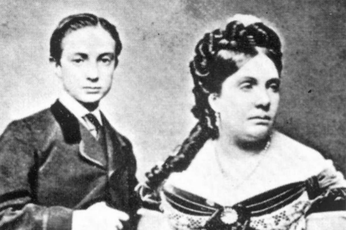 Alfonso XII y su madre, la reina Isabel II.