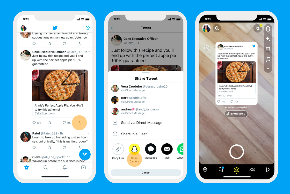 Twitter integra Snapchat para compartir los tuits en las historias