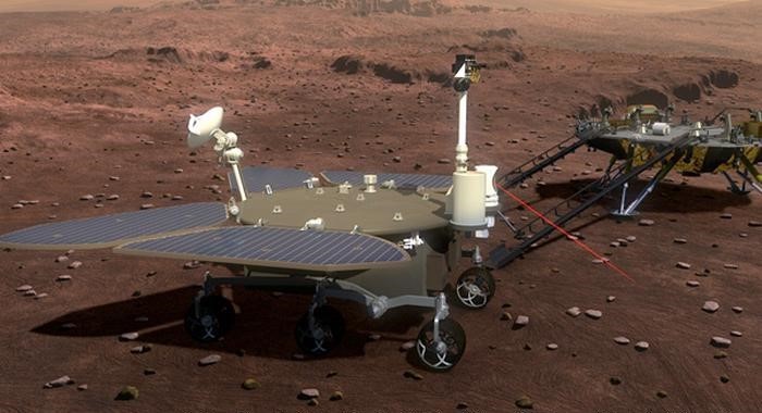 Ilustracin del rover chino Tianwen-1 en la superficie de Marte