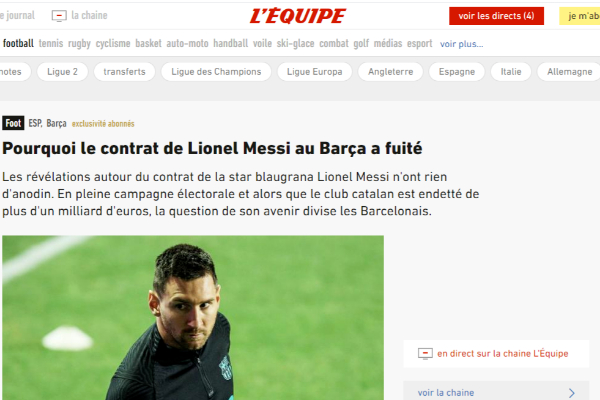 Noticia en L'Equipe (Francia).